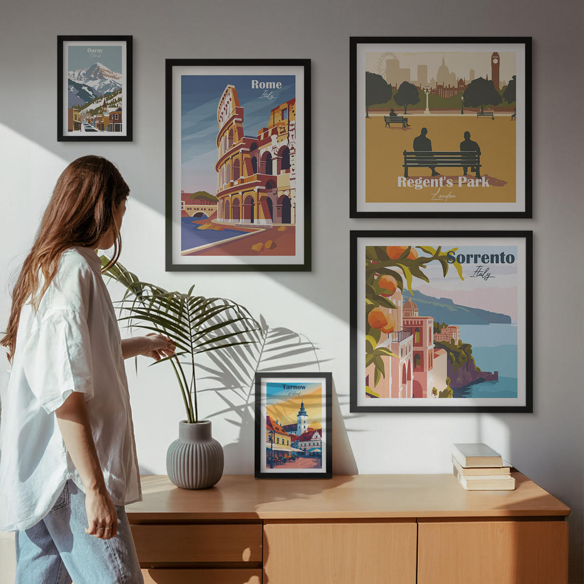 WANDBILDER 5er-Set - 50x50 cm & 20x30 cm & 40x60 cm Schwarzer Rahmen - Boho-Papaya-Fruchtmuster - Schwarz, Kunststoff (40/60cm) - ArtPrintCave