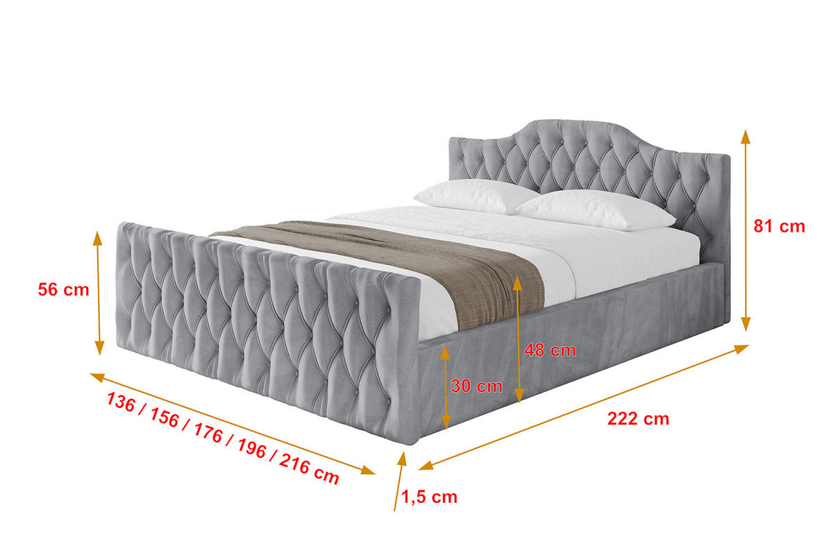POLSTERBETT mit Bettkasten, Fußteil und Lattenrost, Boxbett mit Matratze H3/H4 - FALIO-Z-V1 180x200 Hellgrau - Hellgrau, Holzwerkstoff/Textil (180/200cm) - ALTDECOR
