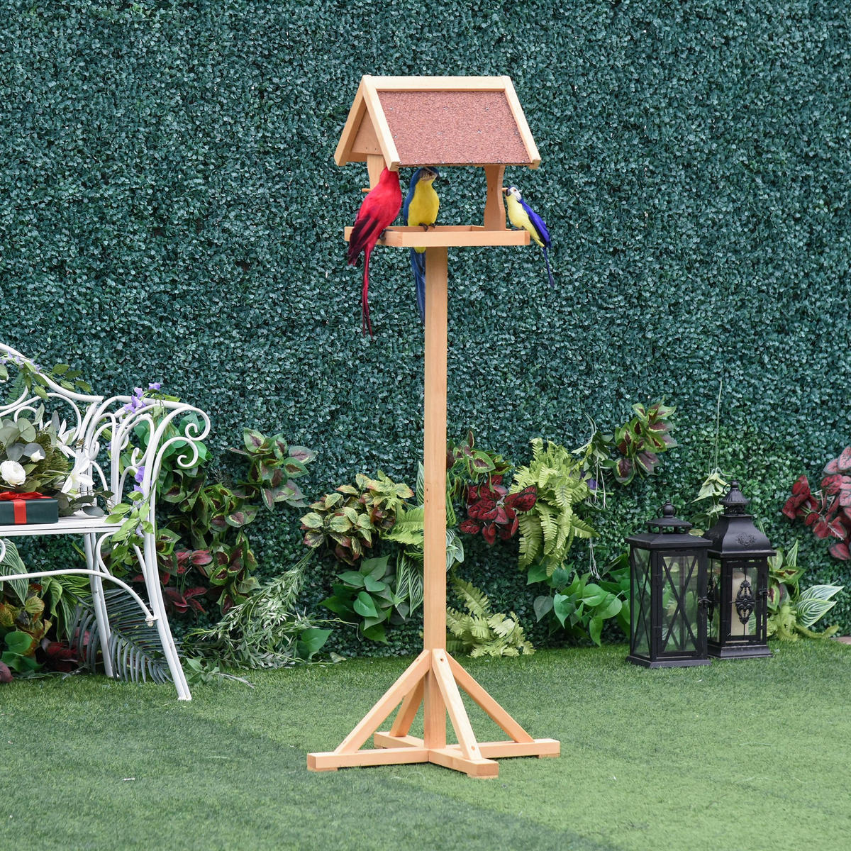 VOGELFUTTERSTATION DE-17844 wetterfestes Dach & massives Holz Natur - Naturfarben, Holz (55/144/55cm) - ComfortXL