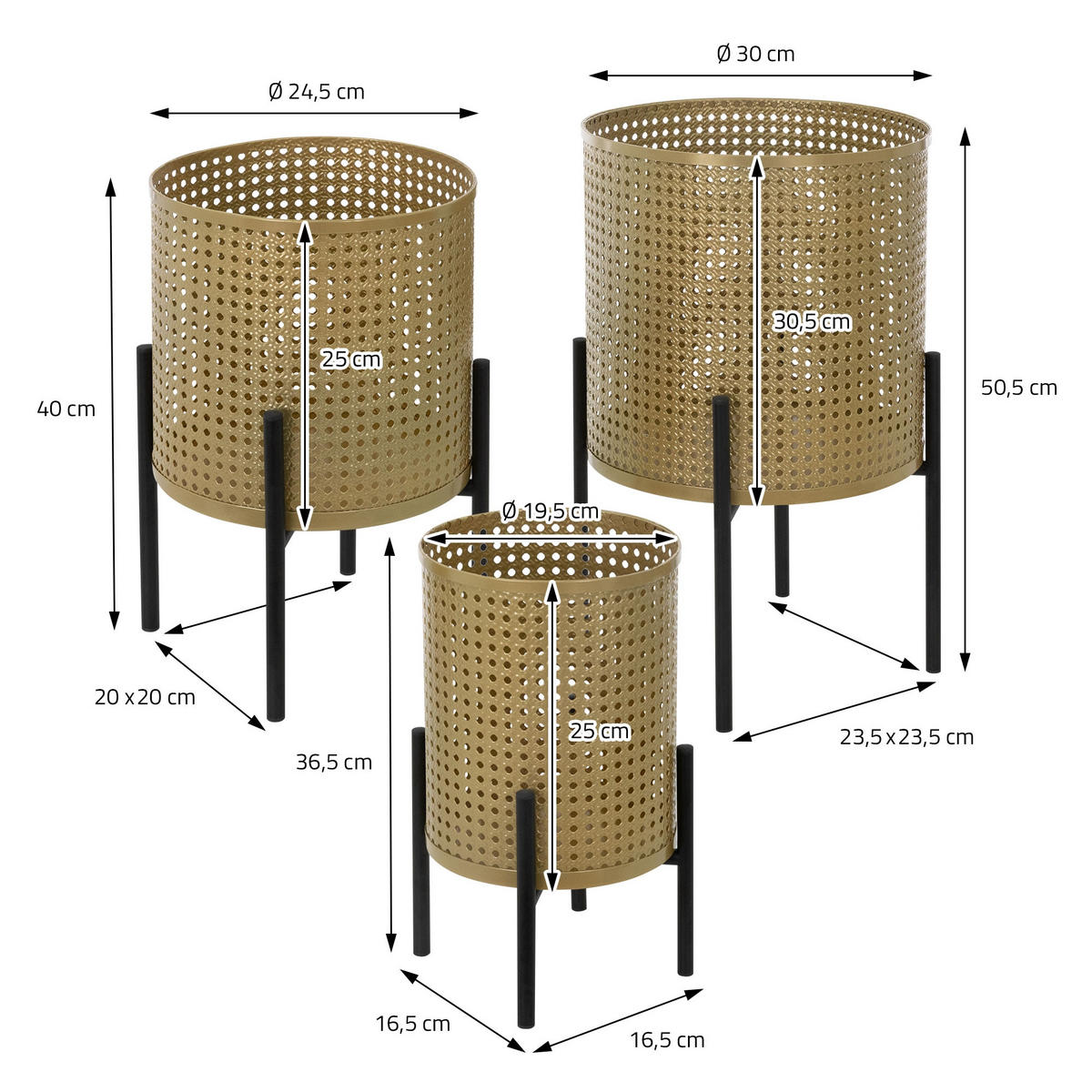 BLUMENSTÄNDER 3er Set - Goldfarben, Metall (30/30/50.5cm) - ML-DESIGN