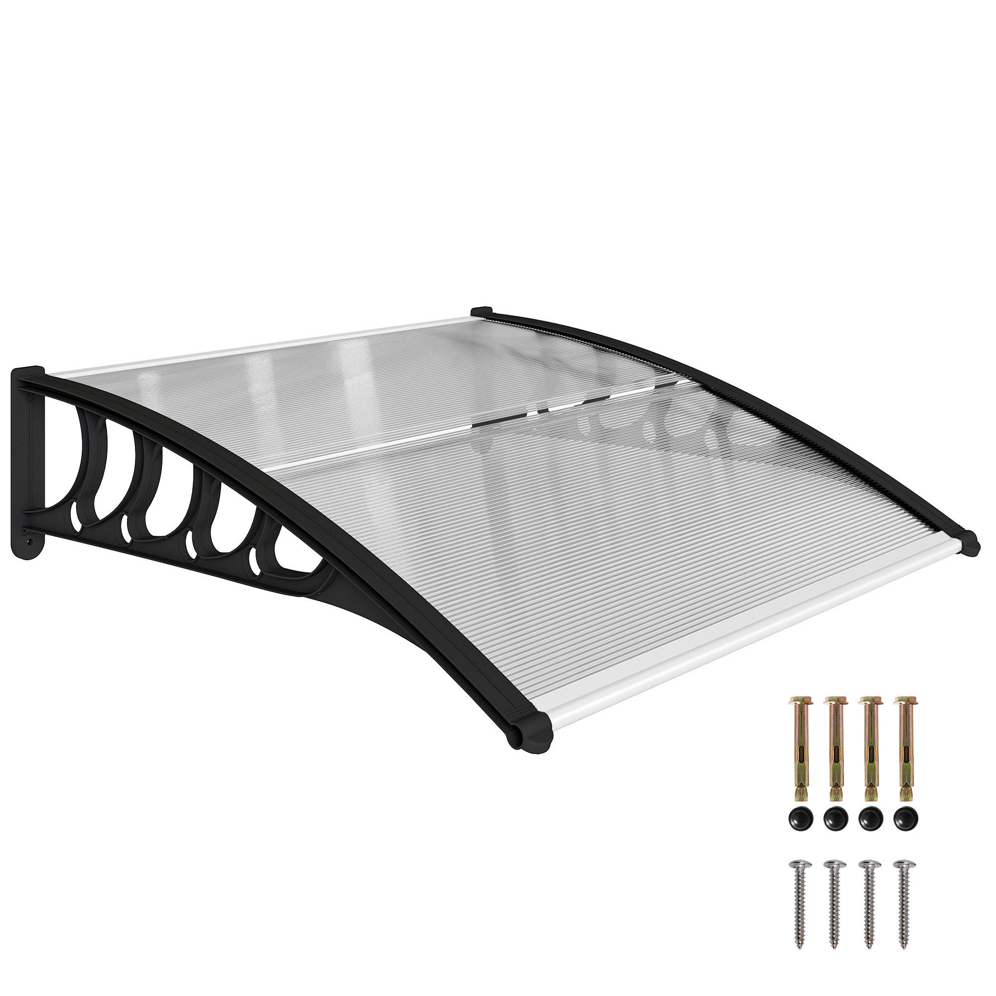 VORDACH DE-07382 wetterfest, transparent mit Aluminiumrahmen Schwarz - Transparent/Schwarz, Kunststoff/Metall (96.5/27/103cm) - ComfortXL
