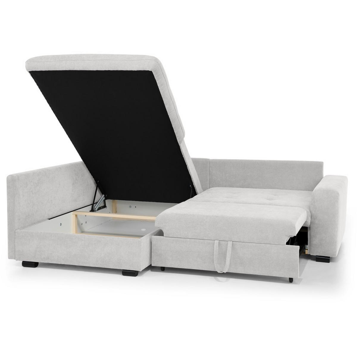 ECKSCHLAFSOFA Ramo mit Bettkasten, Topper gratis, Beige, links - Beige/Schwarz, Textil (229/190cm) - Beautysofa