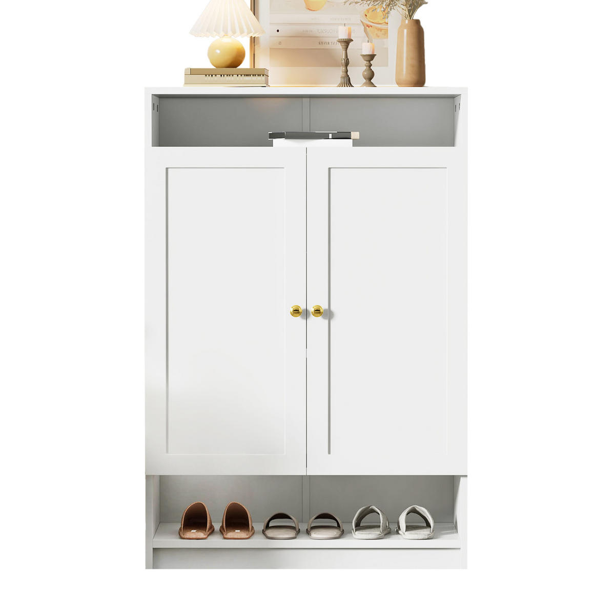 SCHUHSCHRANK aus Spanplatte 73x34x109cm in Weiß mit höhenverstellbaren Einlegeböden - Weiß, Holzwerkstoff (73/109/34cm) - Modfu