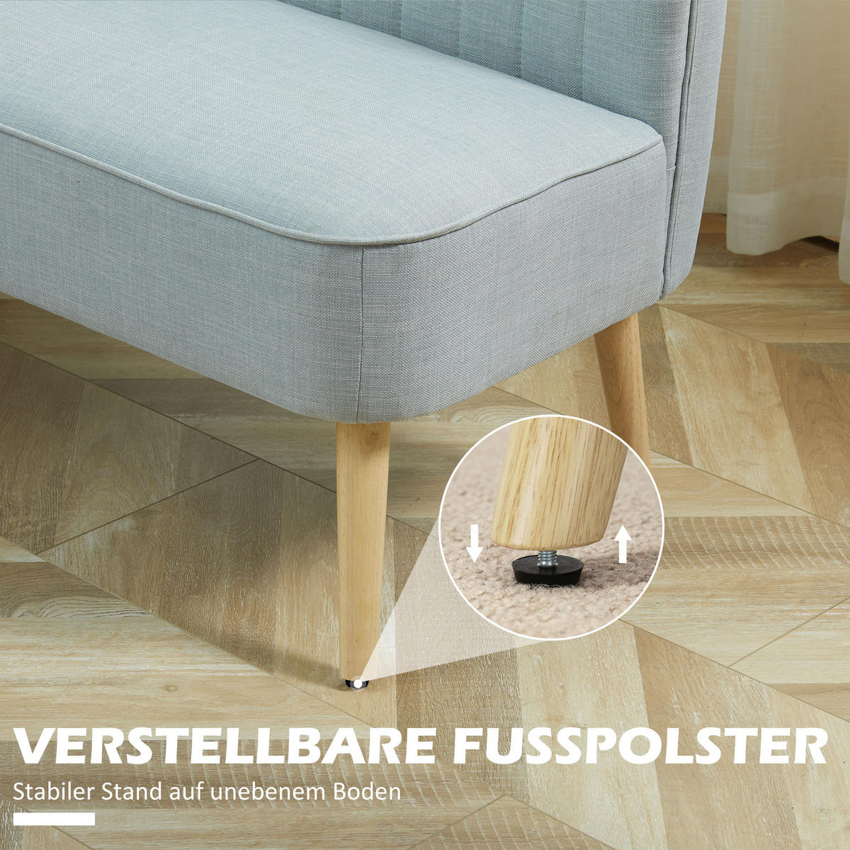 SOFA 2-Sitzer Couch Stoffsofa Sitzmöbel Polstersofa Loungesofa breit Hellgrün - Hellgrün/Naturfarben, Holz/Textil (56.5/77/117cm) - HOMCOM