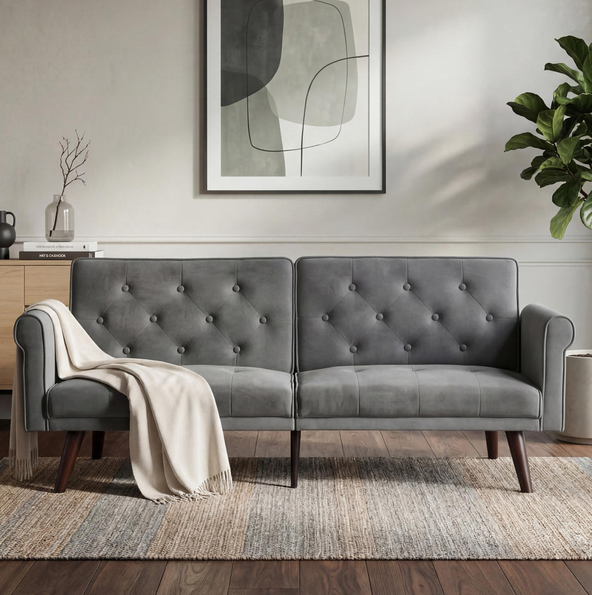 SCHLAFSOFA 2-Sitzer mit verstellbaren Rückenlehnen Samt Grau - Grau, Holzwerkstoff (172/70/89cm) - Meubliv