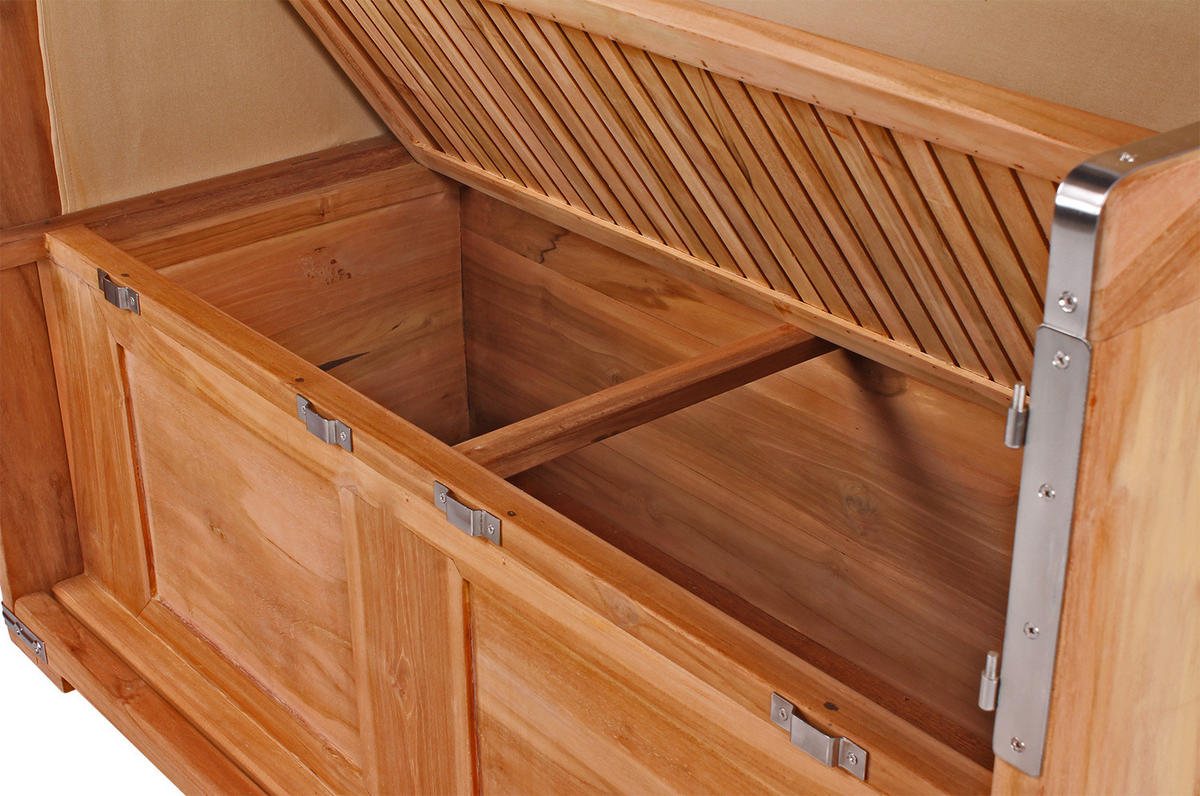 STRANDKORB Komplettset: Schaalsee Teak - PE grau - Modell 594 - Rot/Grau, Holz/Kunststoff (125/170/80cm) - bene living