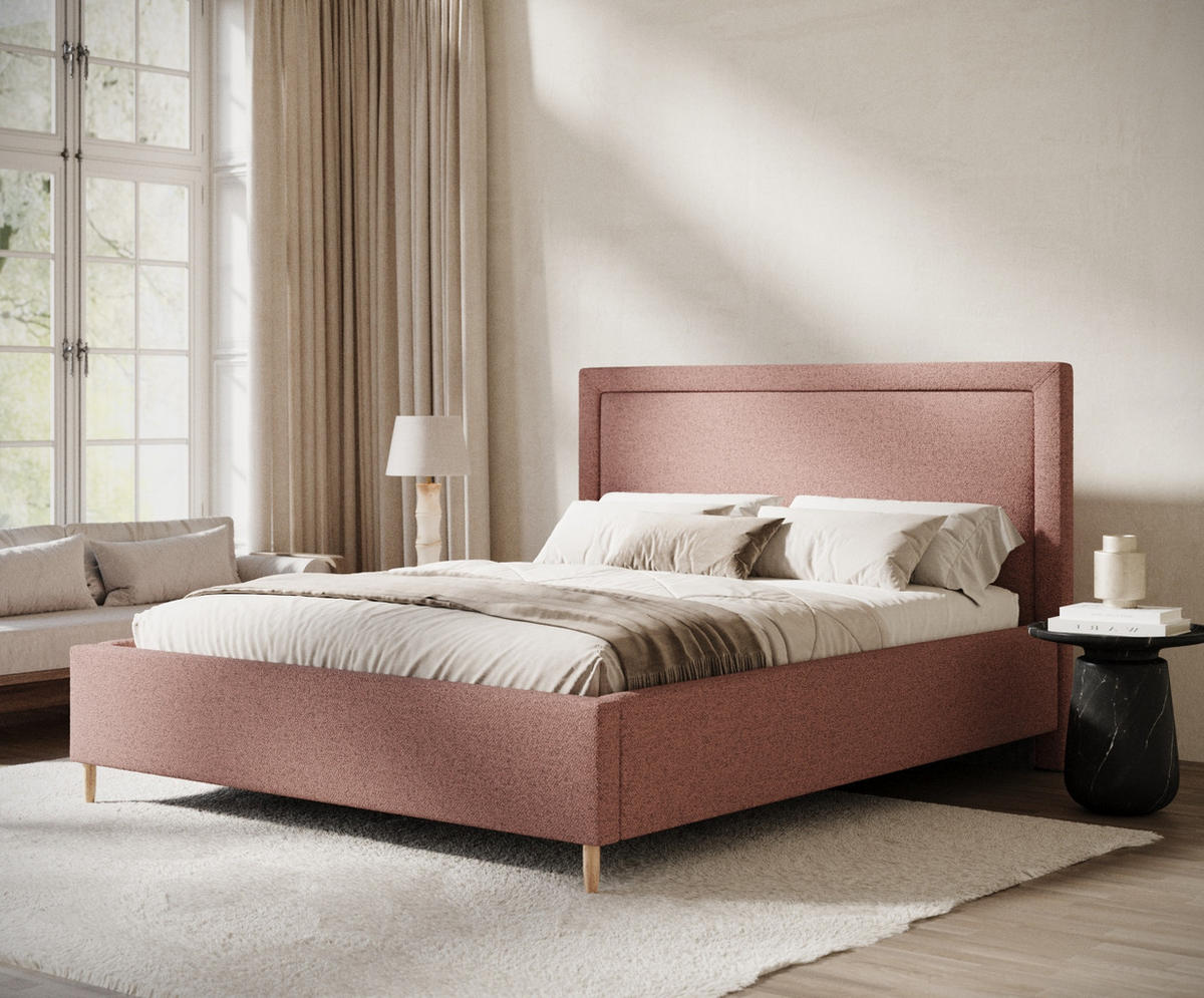 POLSTERBETT Ordina Rosa 160/200 cm im Webstoff - Pink/Naturfarben, Holz/Holzwerkstoff (160/200cm) - Maison de Reve