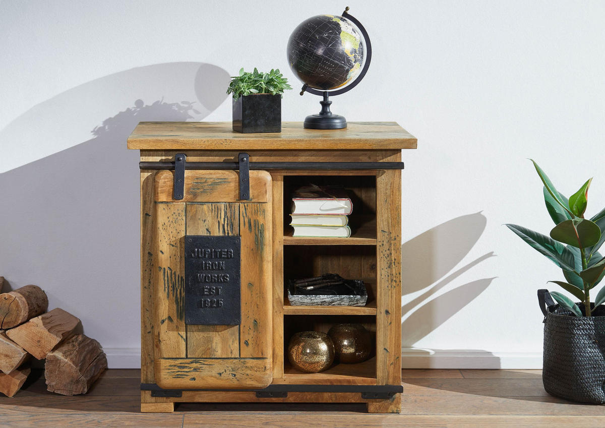KOMMODE Mango 70x45x70 natur lackiert RAILWAY #124 - Braun, Holz (70/70/45cm) - Massivmoebel24