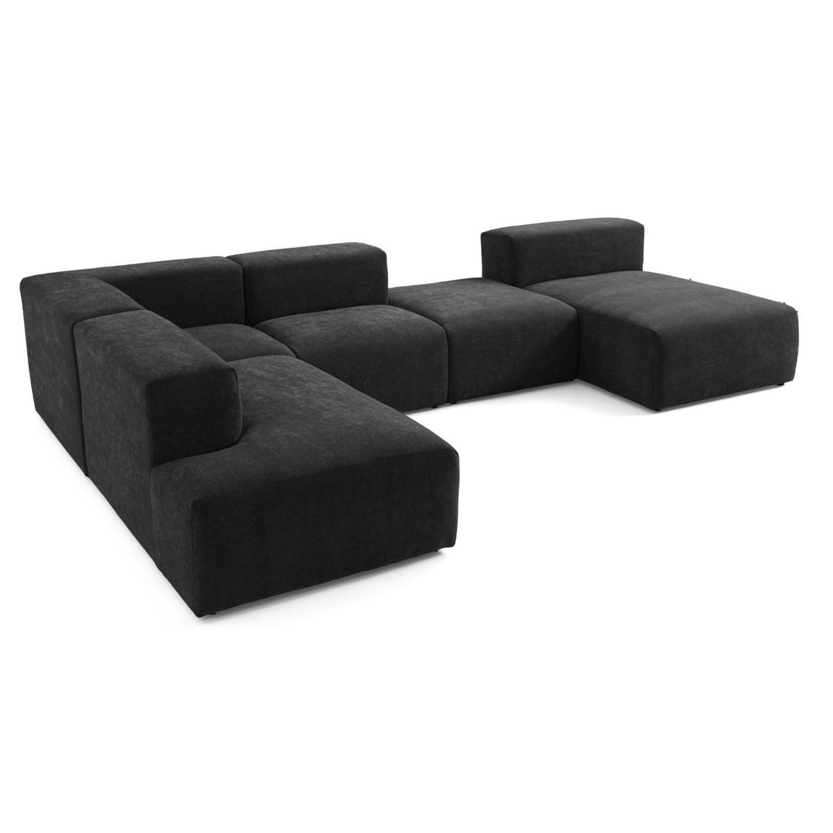 5-SITZER modulares Wohnlandschaft U XXL HEAVEN SET 6 Links, Breite 375 cm Webstoff Schwarz - Schwarz, Holz/Kunststoff (375/73/245cm) - Muffo