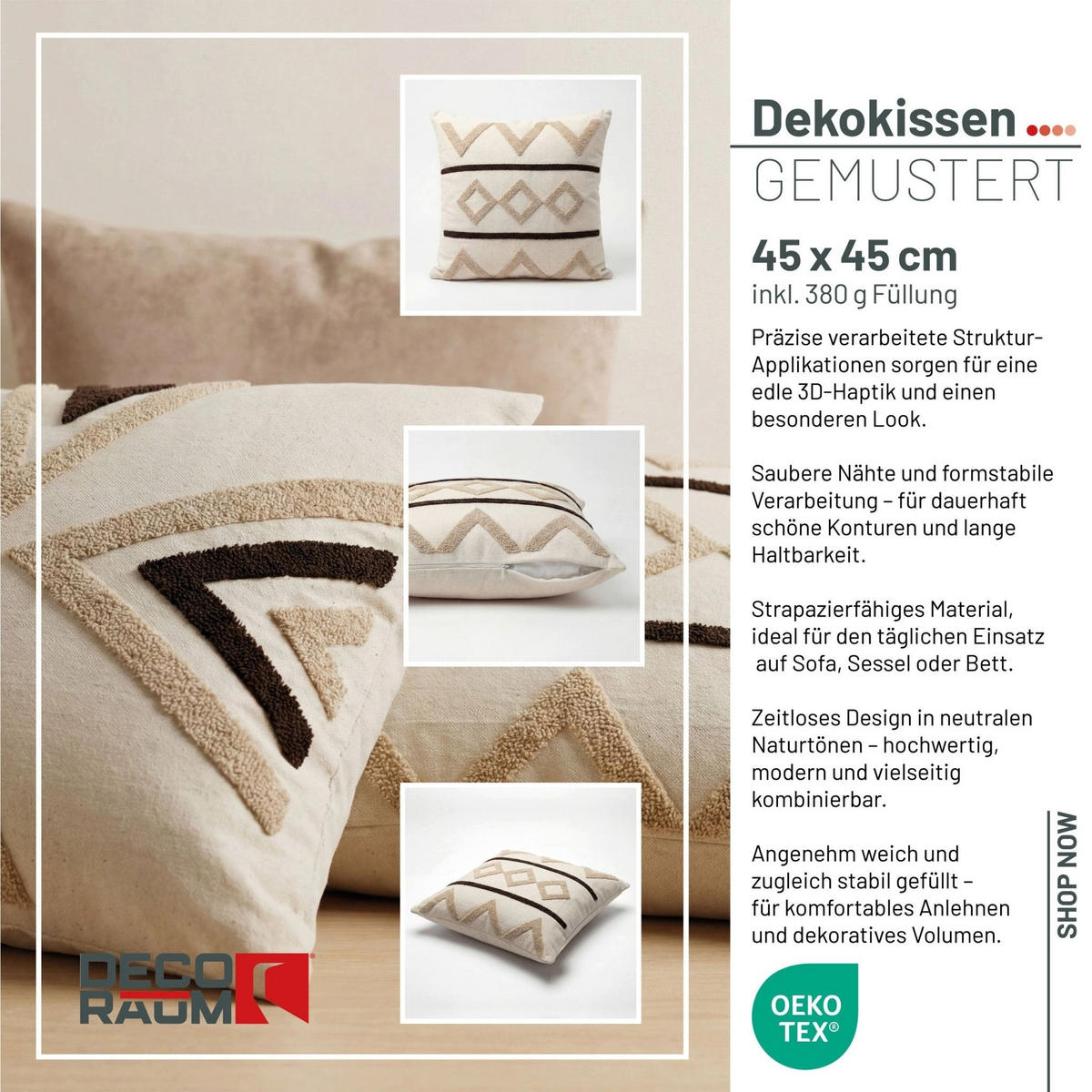 DEKOKISSEN Tribal Pattern Beige 45x45 cm mit Füllung - Beige, Textil (45/45cm) - Deco-Raum