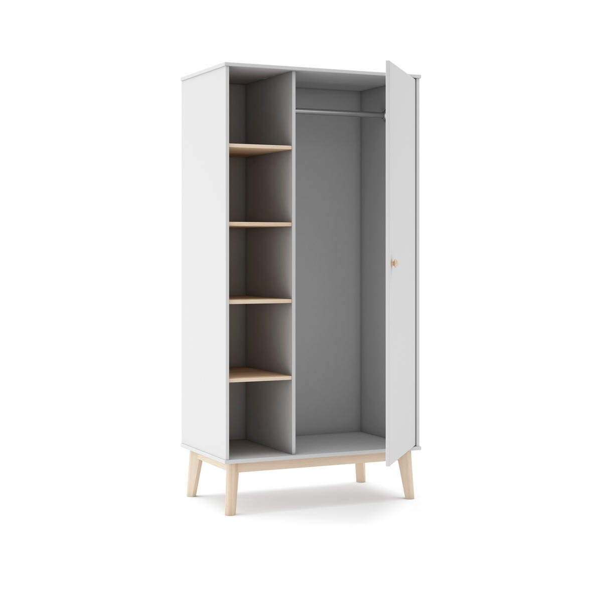 SCHRANK mit 1 Tür und 5 offenen Fächern H181 cm 52/90/181 cm - Weiß, Holz (52/181/90cm) - Calicosy