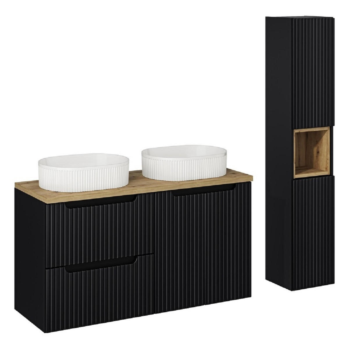 Milaros Markt Badmöbel-Set Schwarz, Eiche Artisan 120x140x46 cm