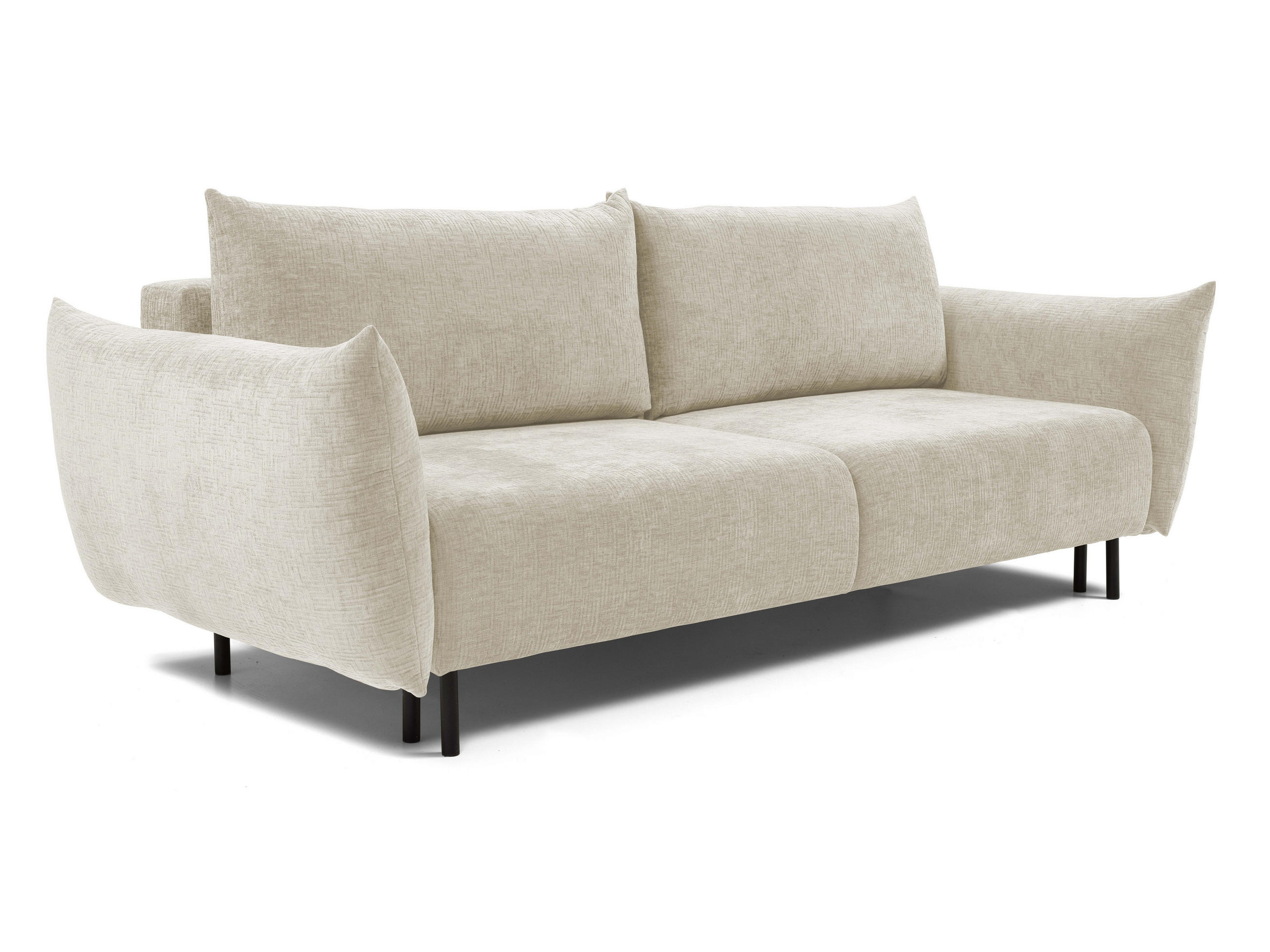 SOFA ADEL - Schlaffunktion Und Bettkasten, Wellenfederung, PUR-Schaum, Schwarze Metallfüße lose Rückenkissen, freistehend, 240x108x75 cm Ecru - Ecru, Holz/Textil (240/75/108cm) - DomoHome