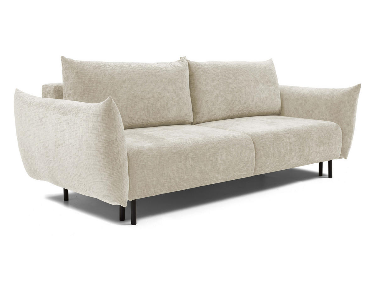 SOFA ADEL - Schlaffunktion Und Bettkasten, Wellenfederung, PUR-Schaum, Schwarze Metallfüße lose Rückenkissen, freistehend, 240x108x75 cm Ecru - Ecru, Holz/Textil (240/75/108cm) - DomoHome
