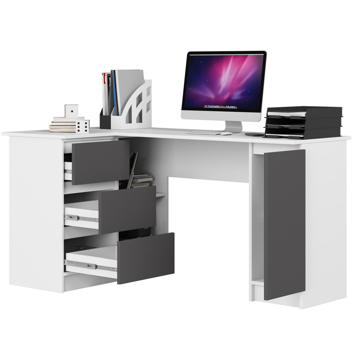 ECKSCHREIBTISCH Weiß, Grau 155x85x77 cm - Weiß/Grau, Holzwerkstoff (85/155/77cm) - Akord