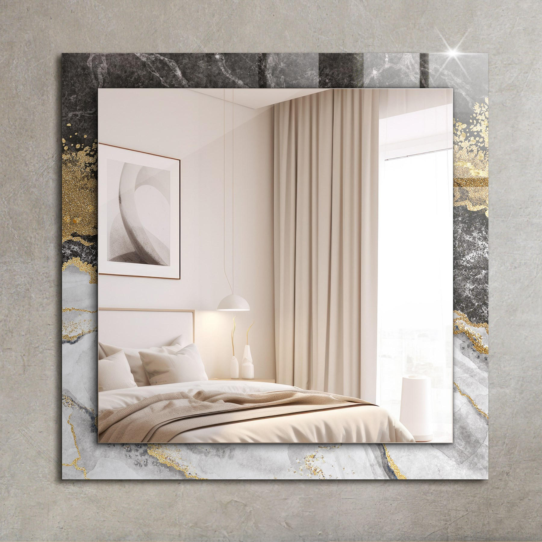 SPIEGEL 60 x 60 cm Rechteckig mit Aufdruck - Grau, Glas (60/60/0.4cm) - TULUP