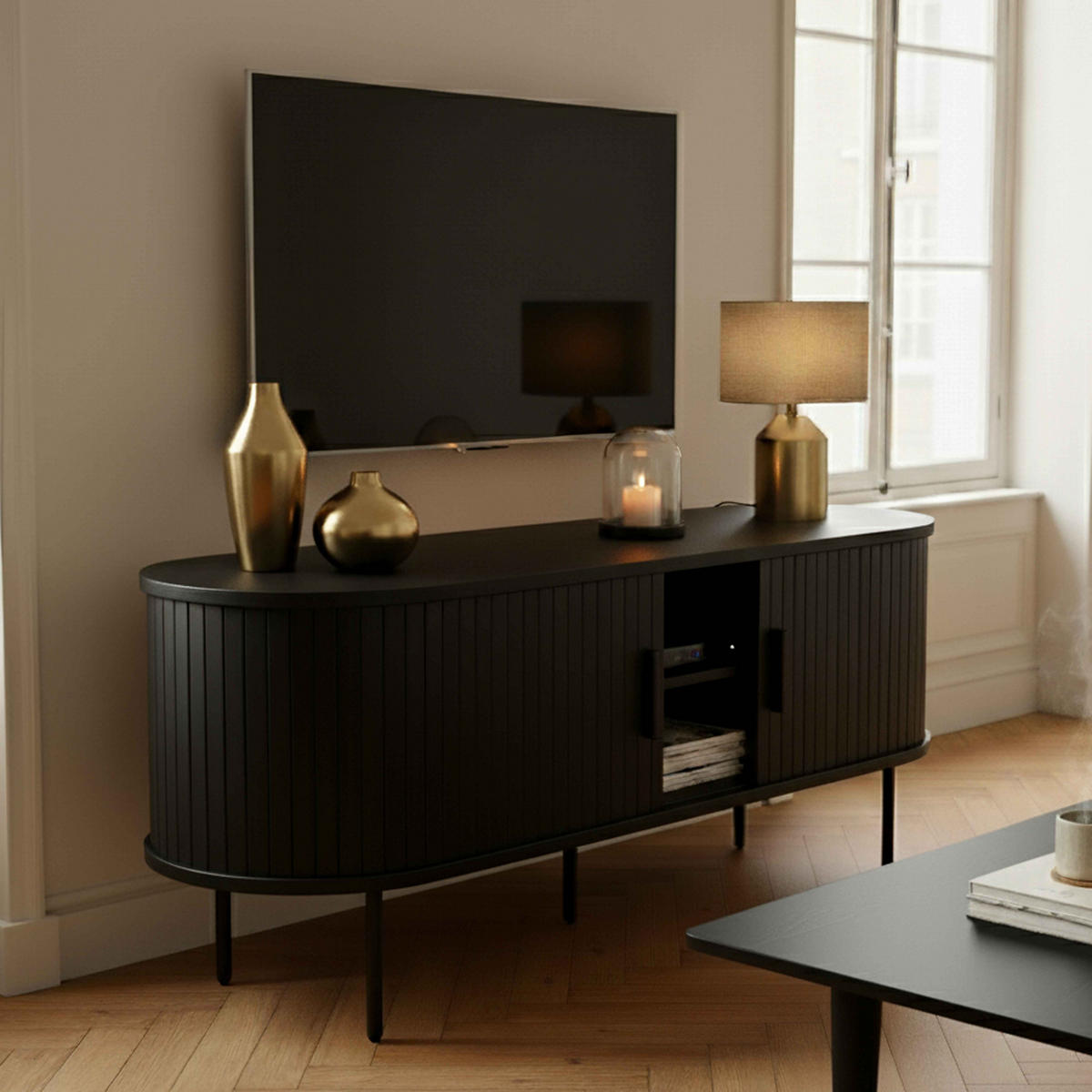 TV-MÖBEL 120 cm, Schwarz - Schwarz, Holz (40/52/120cm) - Oviala