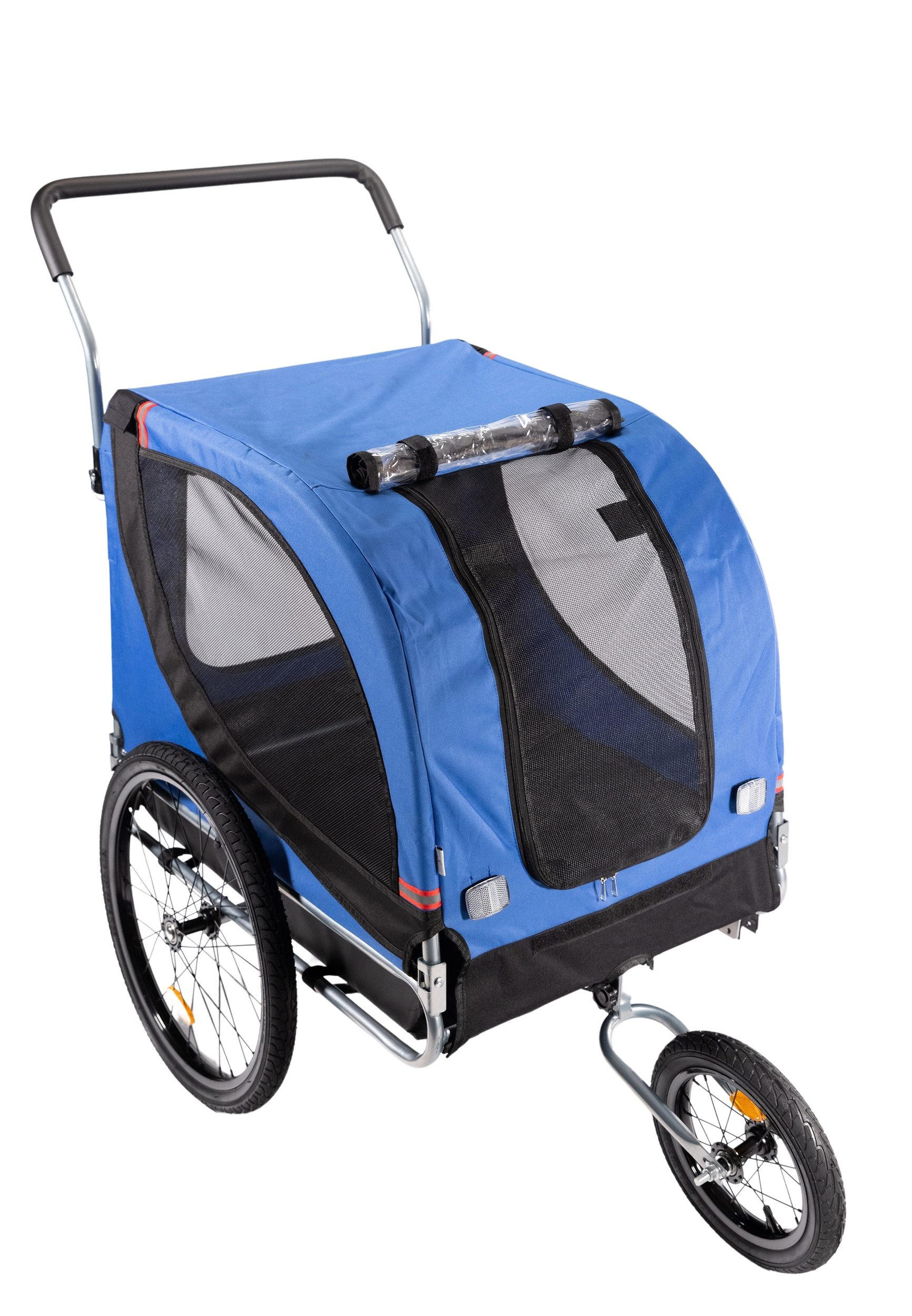 HUNDEANHÄNGER, Fahrradanhänger, 3in1, Hundebuggy, Jogger, Hundewagen, Bis 40kg, Klappbar, Für Fahrrad, Outdoor, Haustier, Transport, Reise, Faltbar - Blau/Schwarz, Metall (75/103/139cm) - Sena