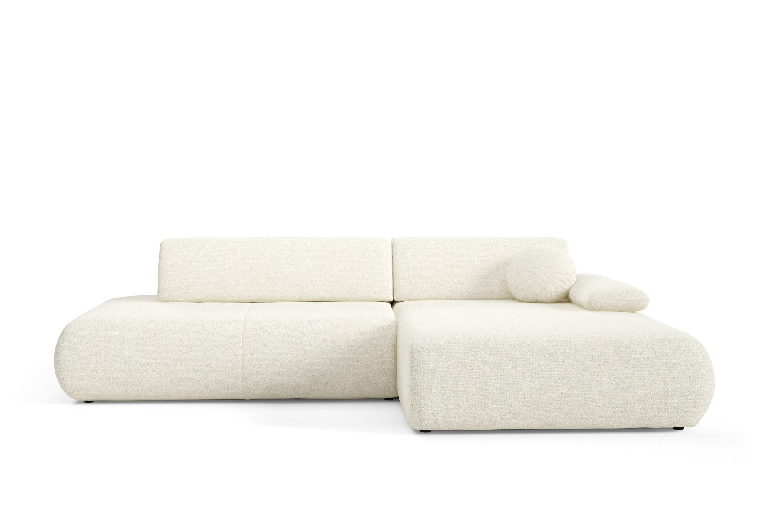 ECKSOFA DELTA R-S Creme Geflochtener Stoff mit Schlaffunktion - Creme, Holz (286/173.5cm) - MASSENO