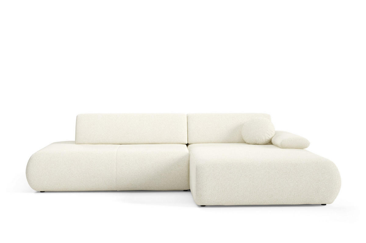 ECKSOFA DELTA R-S Creme Geflochtener Stoff mit Schlaffunktion - Creme, Holz (286/173.5cm) - MASSENO