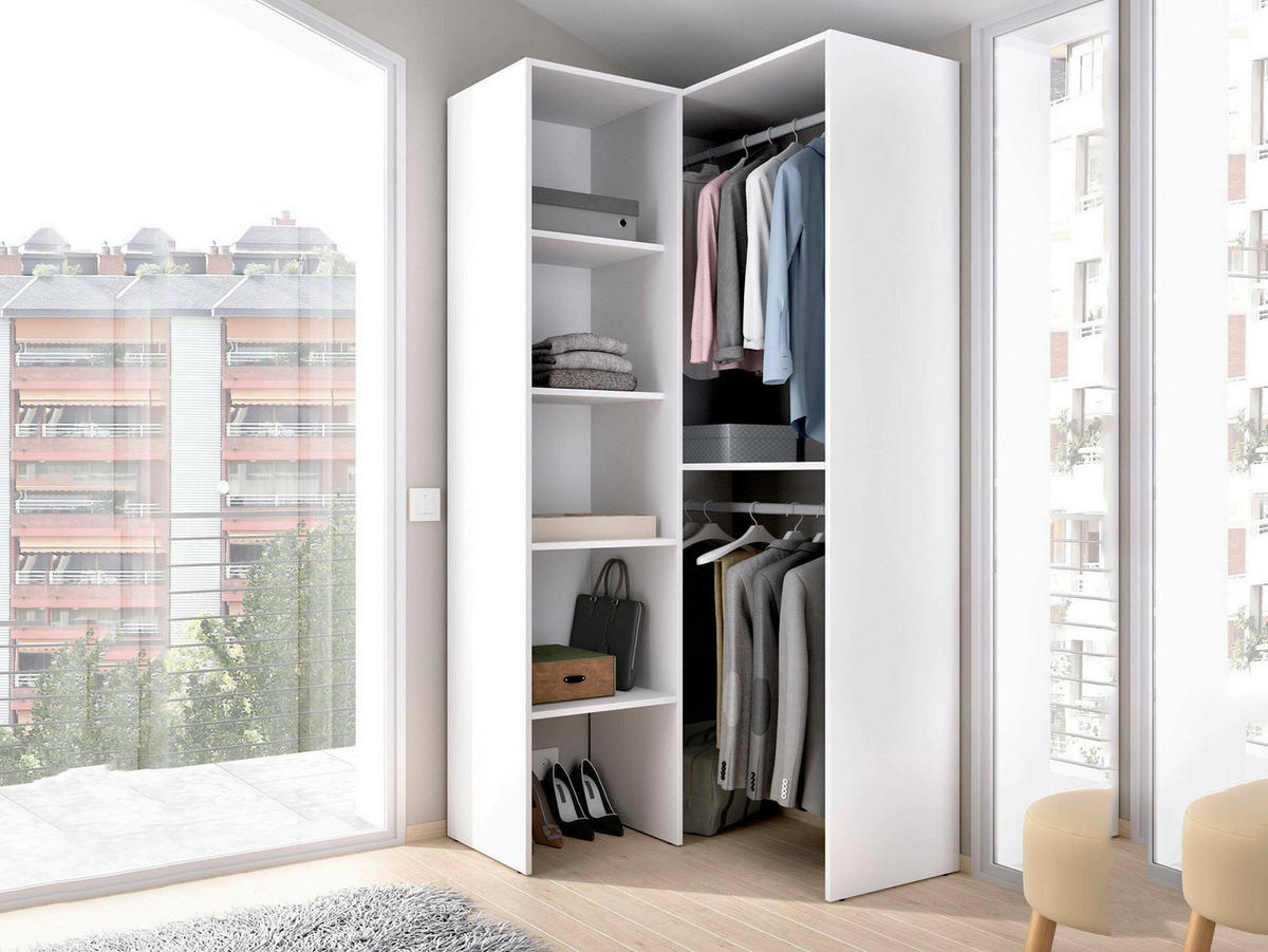 ECKKLEIDERSCHRANK Holz-Effekt Weiß 88.4x79.4h185.5 - Weiß, Holzwerkstoff (79/186/88cm) - DMORA
