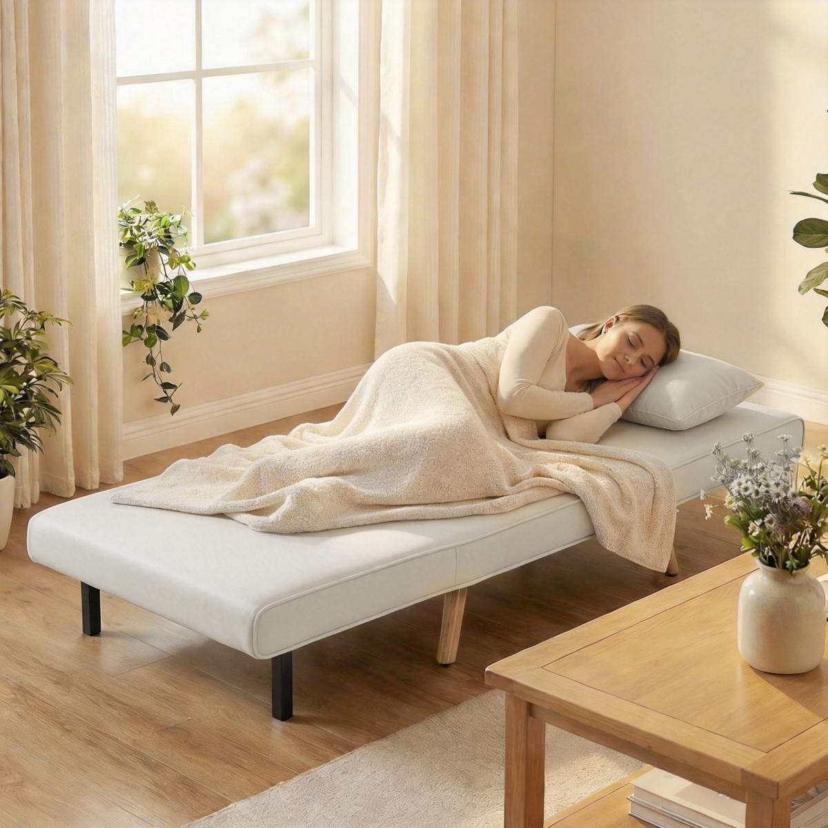 SCHLAFSESSEL 3-in-1 DE-14675 5-stufig verstellbar mit Kissen Creme - Creme, Textil (72/85/75cm) - ComfortXL
