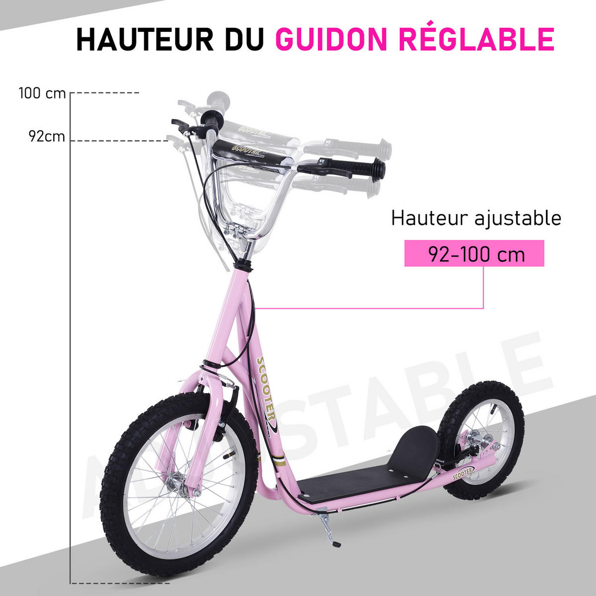 KINDERSCOOTER DE-16940 Große Reifen mit V-Bremsen Rosa - Pink, Metall (135/58/100cm) - ComfortXL