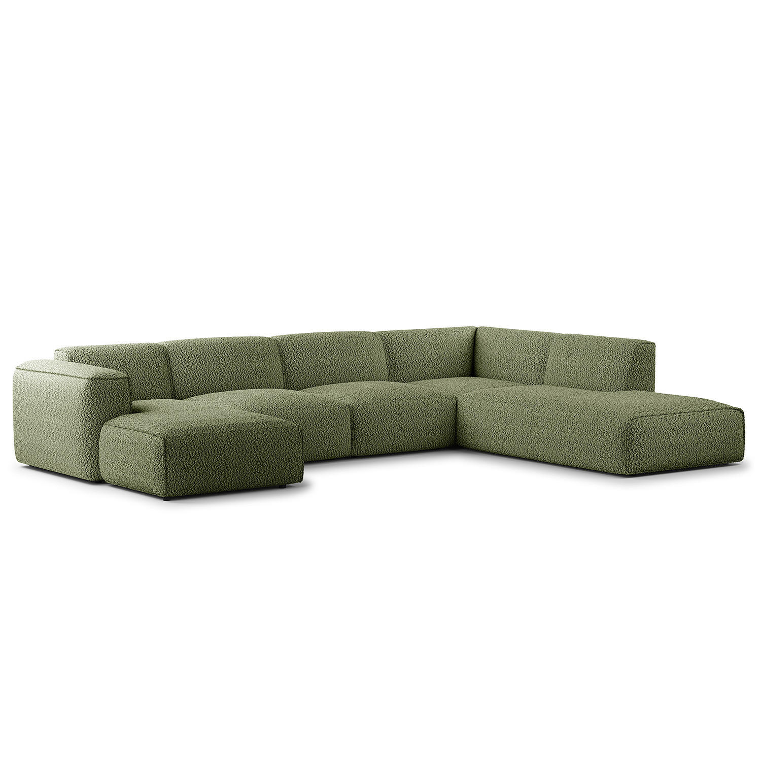 WOHNLANDSCHAFT mit Longchair - Schwarz/Grün, Kunststoff/Textil (325/71/235cm) - home24