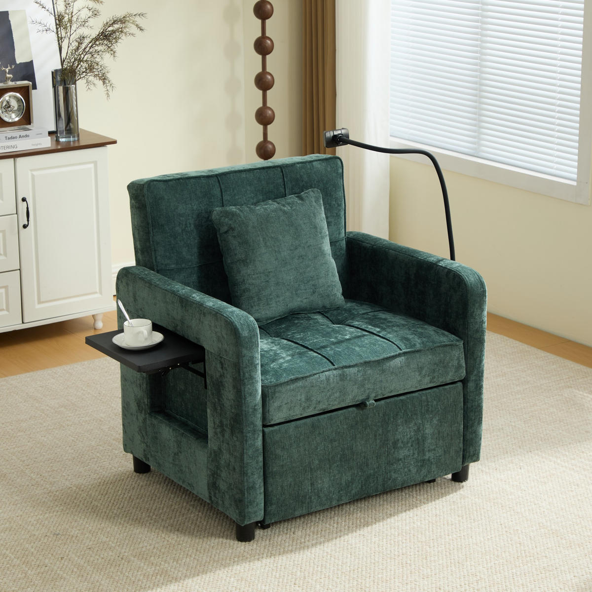 FERNSEHSESSEL Relaxsessel,Polsterliege mit Stauraum,Chenille,Grün - Grün, Textil (79/83/167cm) - LVHOM