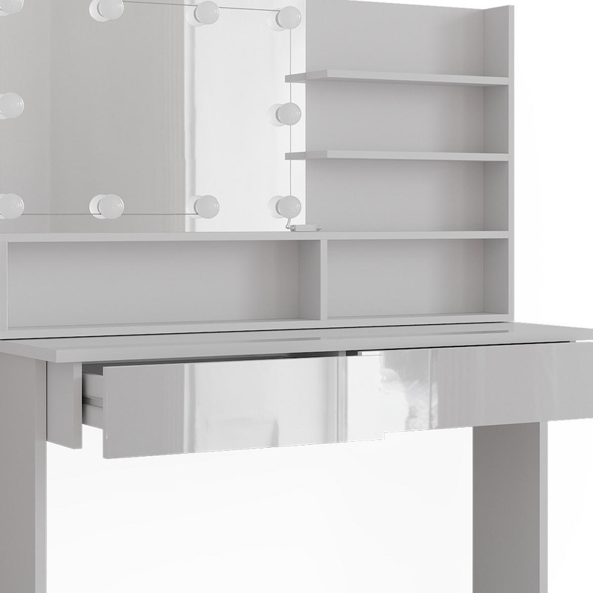 SCHMINKTISCH Azur Weiß 120 cm mit LED Beleuchtung - Weiß Hochglanz/Weiß, Holzwerkstoff (120/83.5/40cm) - Vicco