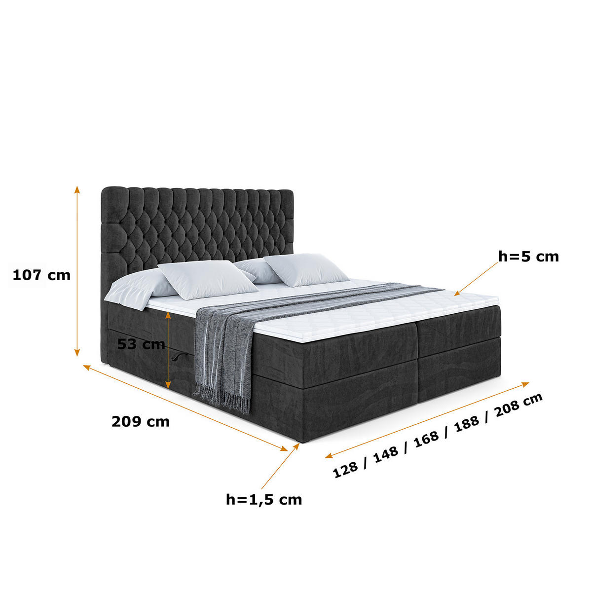 BOXBETT mit Matratze H3 und Lattenrost - SERENE - 180x200 Schwarz - Anthrazit, Holzwerkstoff (180/200cm) - ALTDECOR