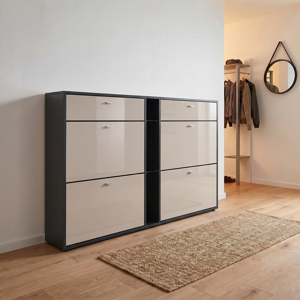 SCHUHSCHRANK Today Fronten in Sandgrau Hochglanz - Sandfarben, Holzwerkstoff (155.5/95/28cm) - Vladon