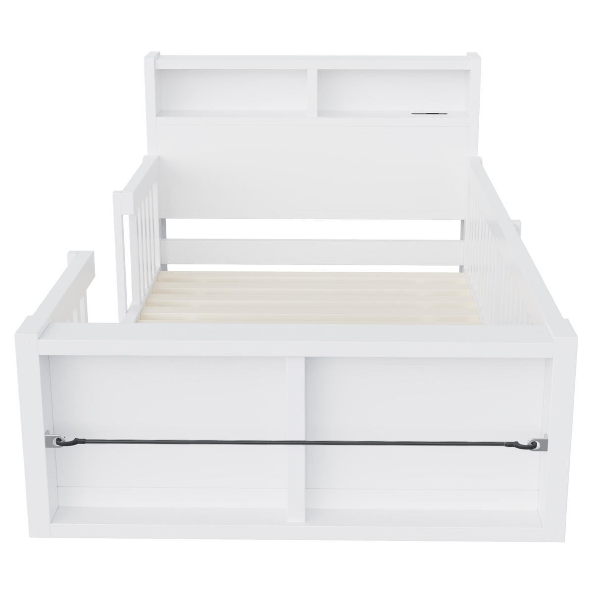 KINDERBETT 90/190 cm in Weiß mit hohem Schutzgitter, USB-Anschluss, Nachtlicht und Staufach aus Holz - Weiß, Holzwerkstoff (90/190cm) - STILVORA