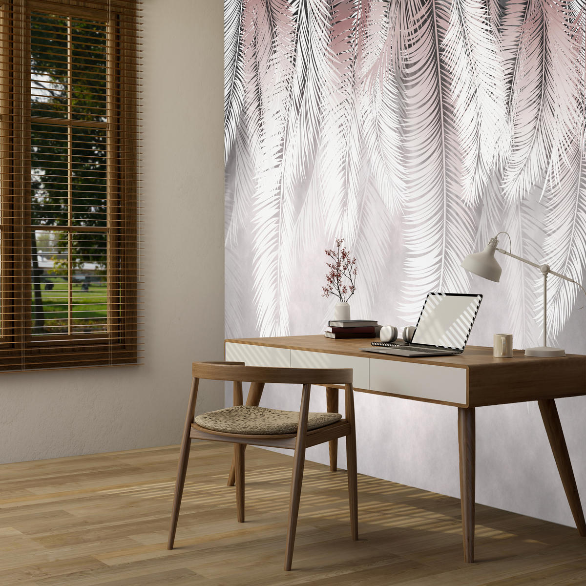 FOTOTAPETE für Esszimmer Große Palmenblätter Boho Beige 250x175 - Violett/Rosa, Papier (250/175cm) - Muralo