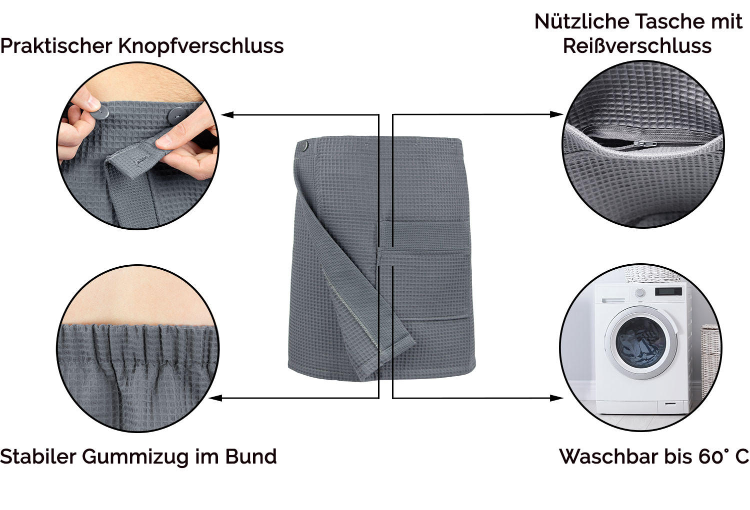 BADEMANTEL, Universalgröße, 100% Baumwolle, Grau - Anthrazit, Textil (Einheitsgrößecm) - Zollner