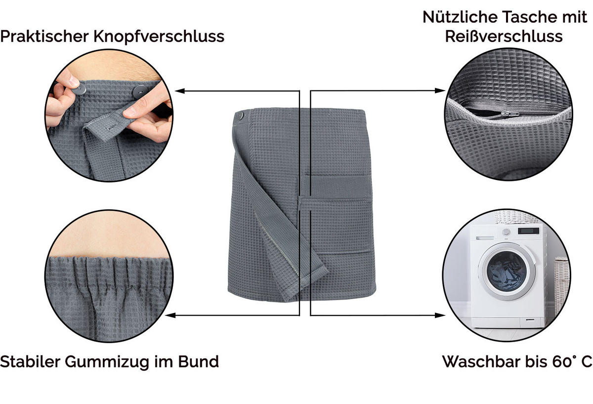 BADEMANTEL, Universalgröße, 100% Baumwolle, Grau - Anthrazit, Textil (Einheitsgrößecm) - Zollner