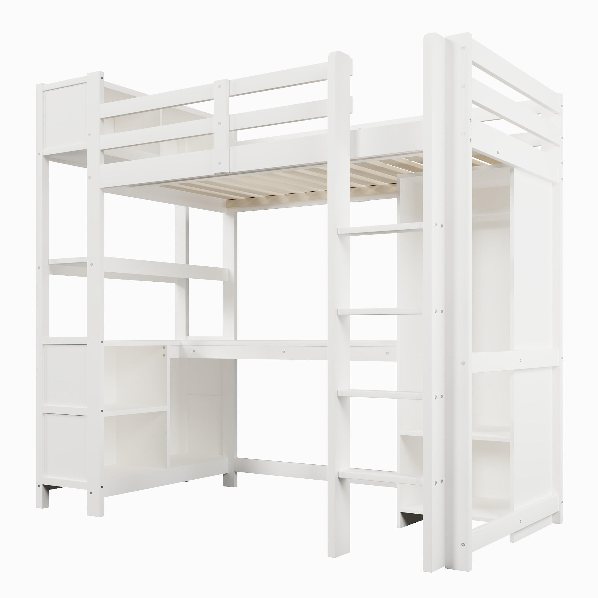 HOCHBETT 90/200 cm DE-33094 mit Schreibtisch und Stauraum Weiß - Weiß, Holzwerkstoff (90/200cm) - ComfortXL