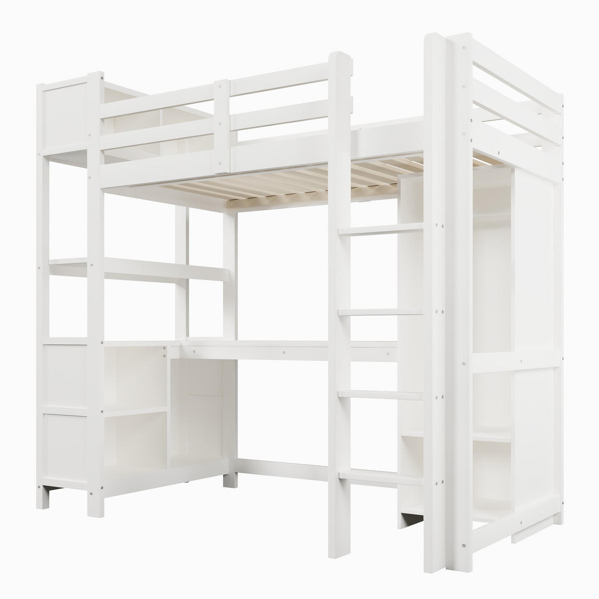 HOCHBETT 90/200 cm Weiß mit mehrere Ablagefächer, Schreibtisch und Kleiderschrank - Weiß, Holz (90/200cm) - Oxeza