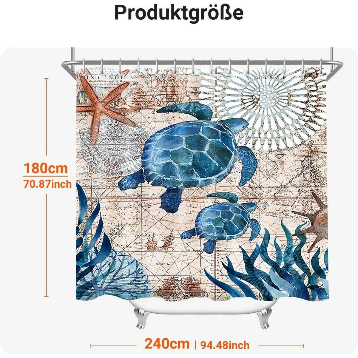 DUSCHVORHANG Meeresschildkröte 240 x 180 cm - Multicolor, Textil (240/180cm)