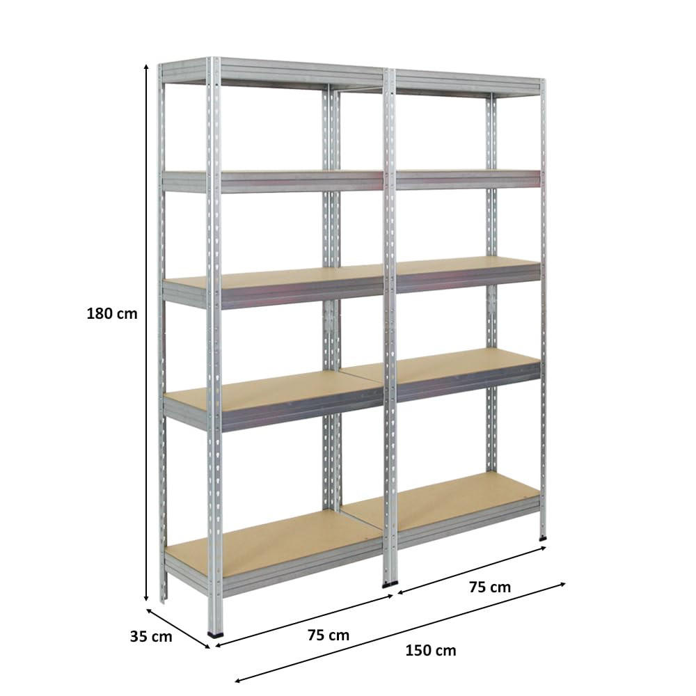 SCHWERLASTREGAL Rivet 2er-Set mit 2x 180x75x35 cm Fachlast 150 kg Verzinkt - Silberfarben, Metall (150/180/35cm) - PROREGAL