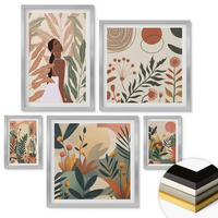 WANDBILDER 5er Set - 50x50 cm & 20x30 cm & 40x60 cm Silberner Rahmen - Pflanzenmotive in Farben - Silberfarben, Kunststoff (40/60cm) - ArtPrintCave