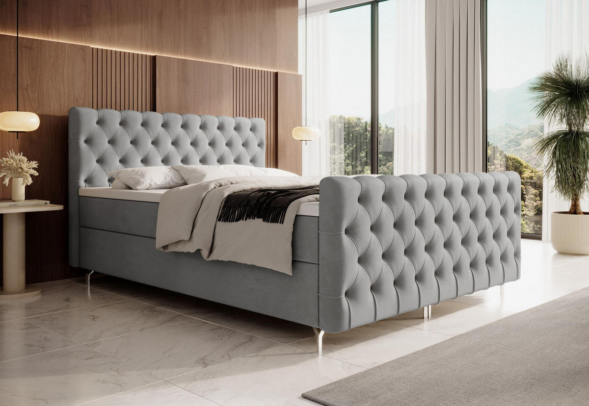 BOXBETT CHESTER 180x200, mit Matratze H3 und Topper, Monolith 84 - Hellgrau, Holz/Textil (180/200cm) - Bedante