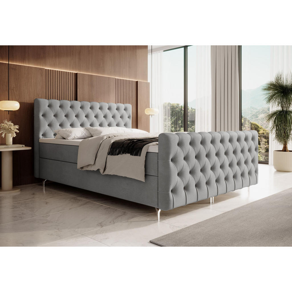 Thumbnail - Bedante Boxbett, Hellgrau, Textil, Höhe ca. 19 cm, 160x200 cm, Oeko-Tex® Standard 100, Schlafzimmer, Betten, Boxspringbe...