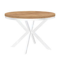 ESSTISCH Runder ENDIK mit Ring-Gestell und Metallbeinen, Durchmesser: 90/140 cm, Farbe: Eiche Craft Gold/Weiß - Braun/Weiß, Metall (140/90/77cm) - Dekori_Interiors