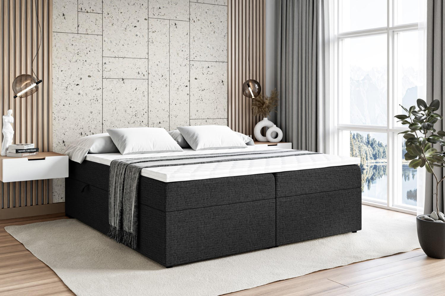 BOXBETT mit H4-Matratze und Lattenrost - MARCE BW - 140x200 Schwarz - Schwarz, Holzwerkstoff (140/200cm) - ALTDECOR