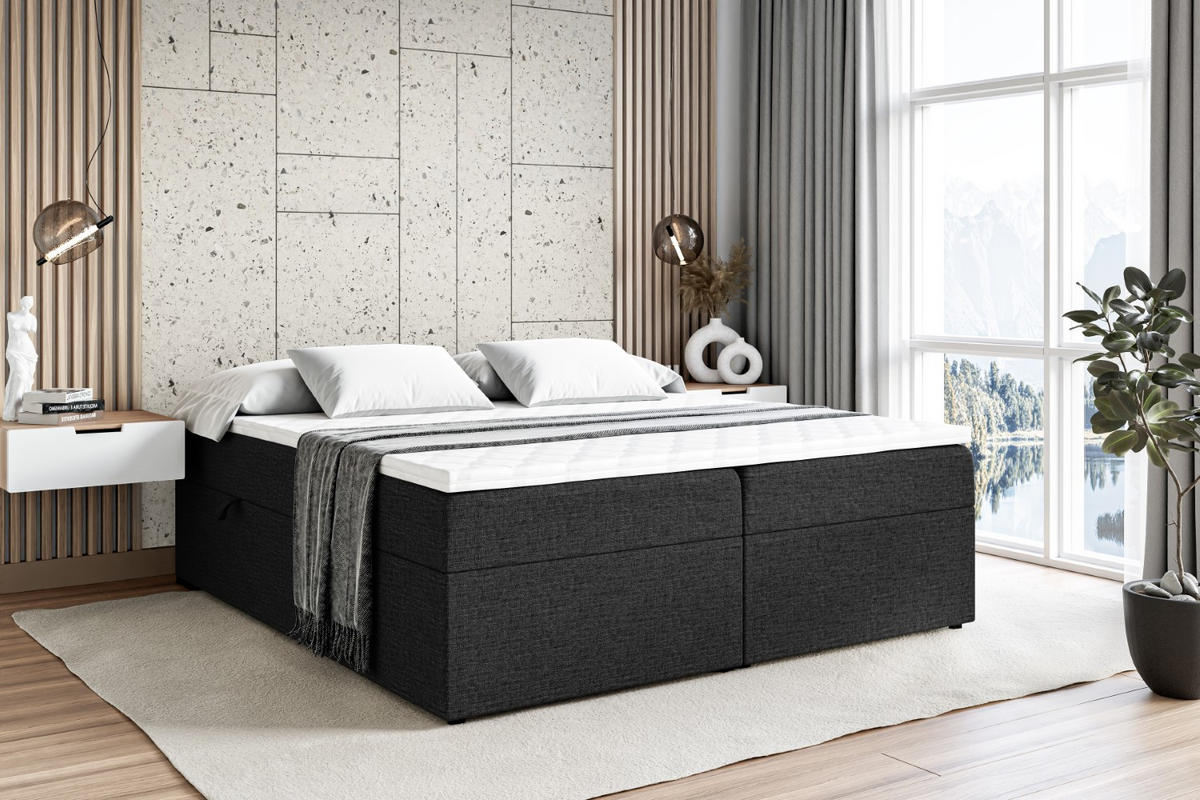 BOXBETT mit H4-Matratze und Lattenrost - MARCE BW - 140x200 Schwarz - Schwarz, Holzwerkstoff (140/200cm) - ALTDECOR