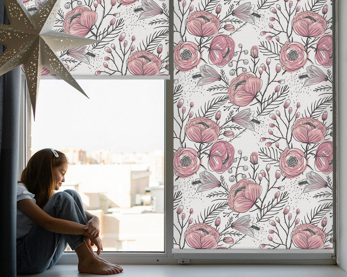 VNÚTORNÁ roleta - okenná roleta - roleta - 150x180 cm - Kvetné puky zo stromu - pink, plast (150/180/0.5cm) - TULUP