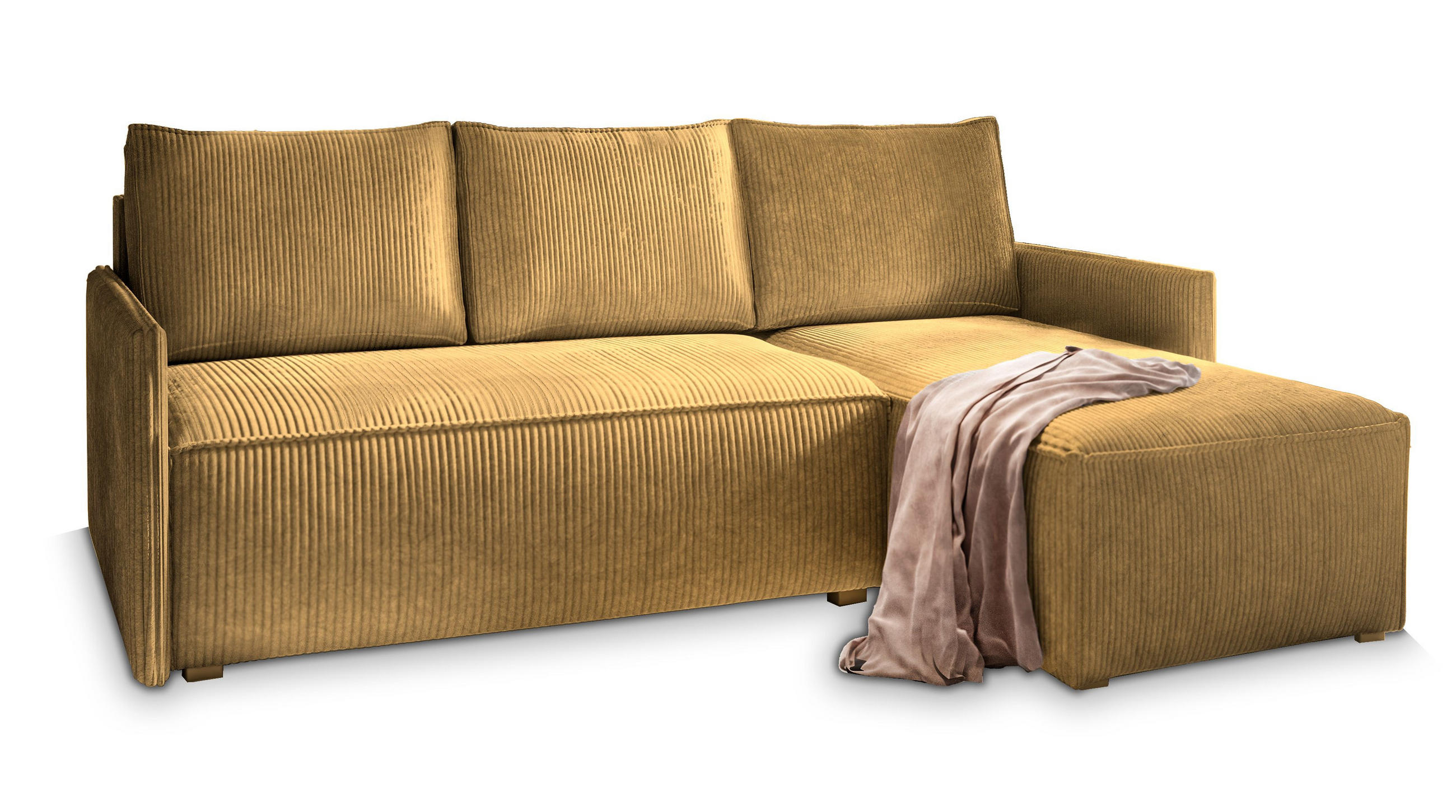 ECKSOFA PERUSI Gelb Kordstoff mit Schlaffunktion - Gelb, Holz (206/143cm) - MASSENO