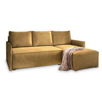 ECKSOFA PERUSI Gelb Kordstoff mit Schlaffunktion - Gelb, Holz (206/143cm) - MASSENO