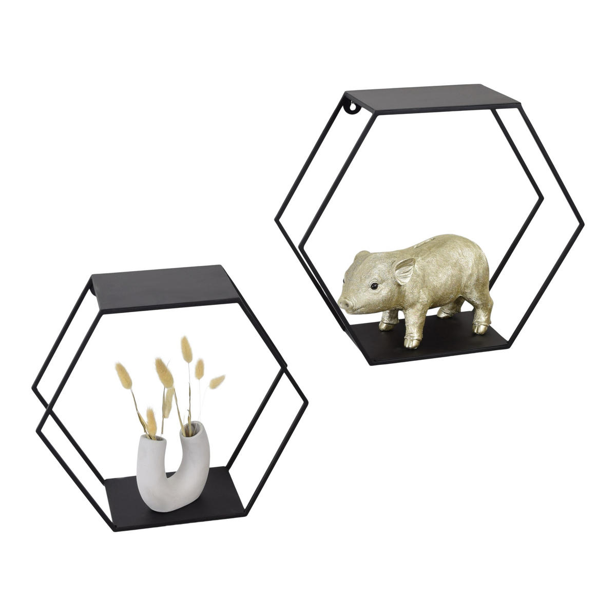 WANDBOXEN Hexagon Schwarz 2er-set - Schwarz, Metall (41/36/15cm) - LOFT42